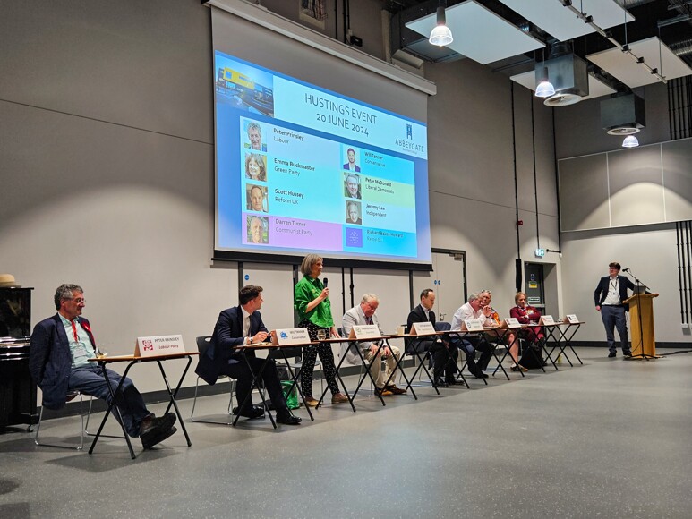 Emma Buckmaster from Green Party speaking at the mock election hustings