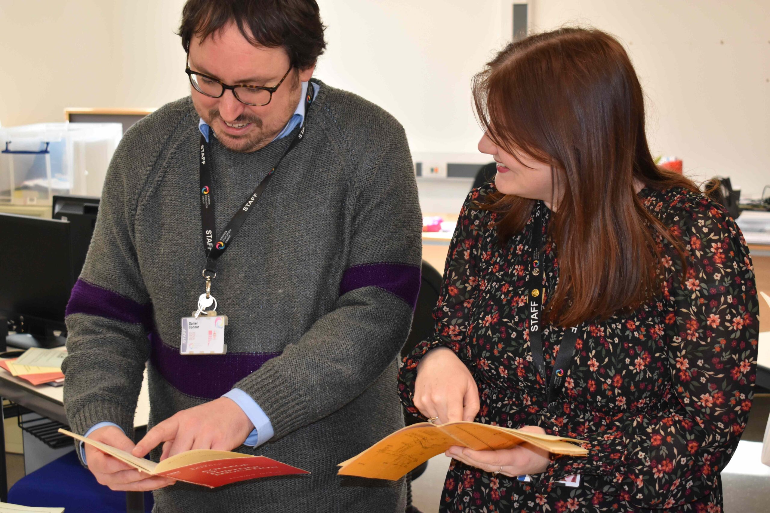 Daniel Connor and Cara Shirley sifting through the WSC archives