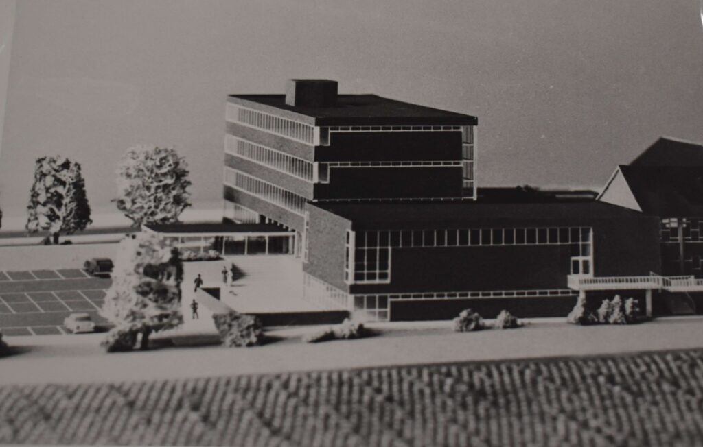 A photo of a model relating to the building of the college in the 1960s.