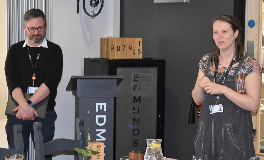 Emily Streatfield chats to businesses at the Eastern Education Group's Go Green event held at Edmunds Restaurant in Bury St Edmunds