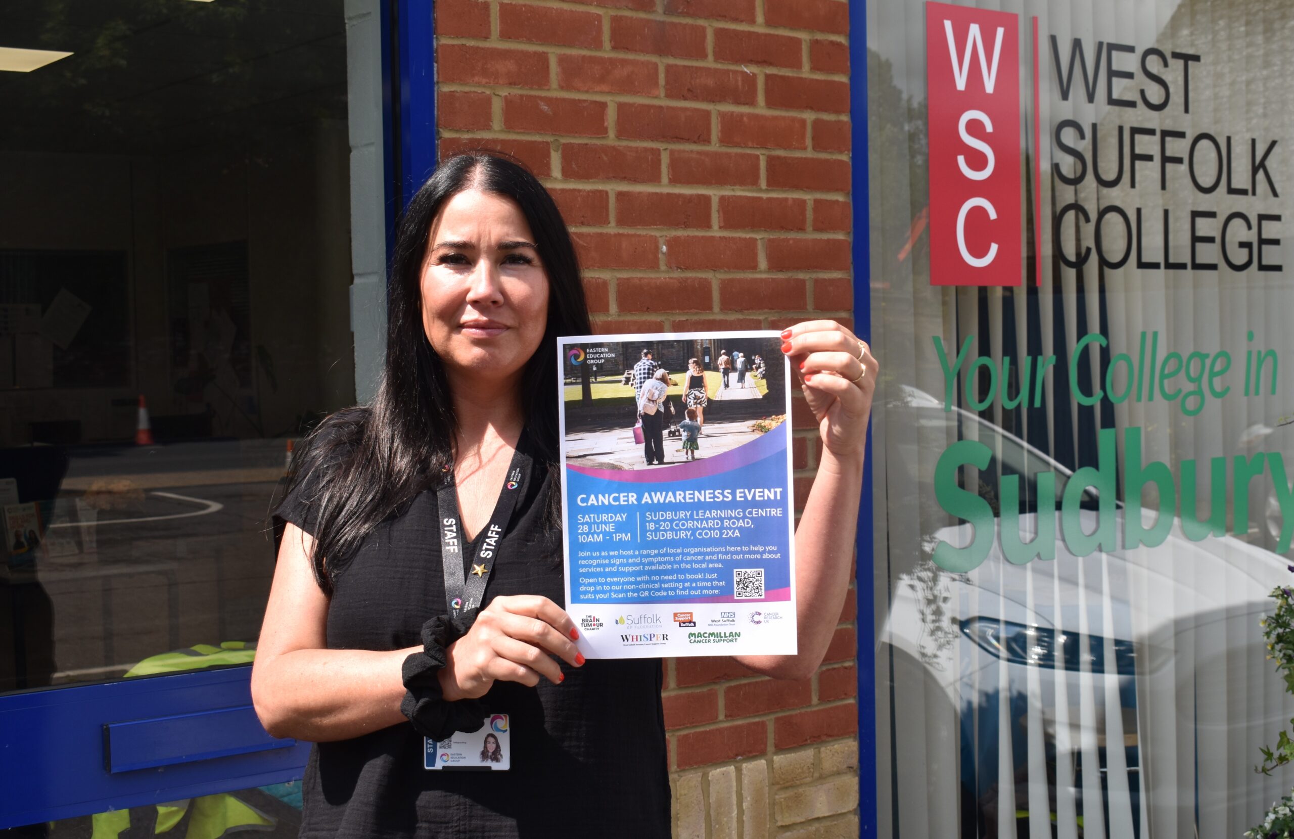 Tina from West Suffolk College centre in Sudbury is hosting a free cancer awareness event on 28 June 2025