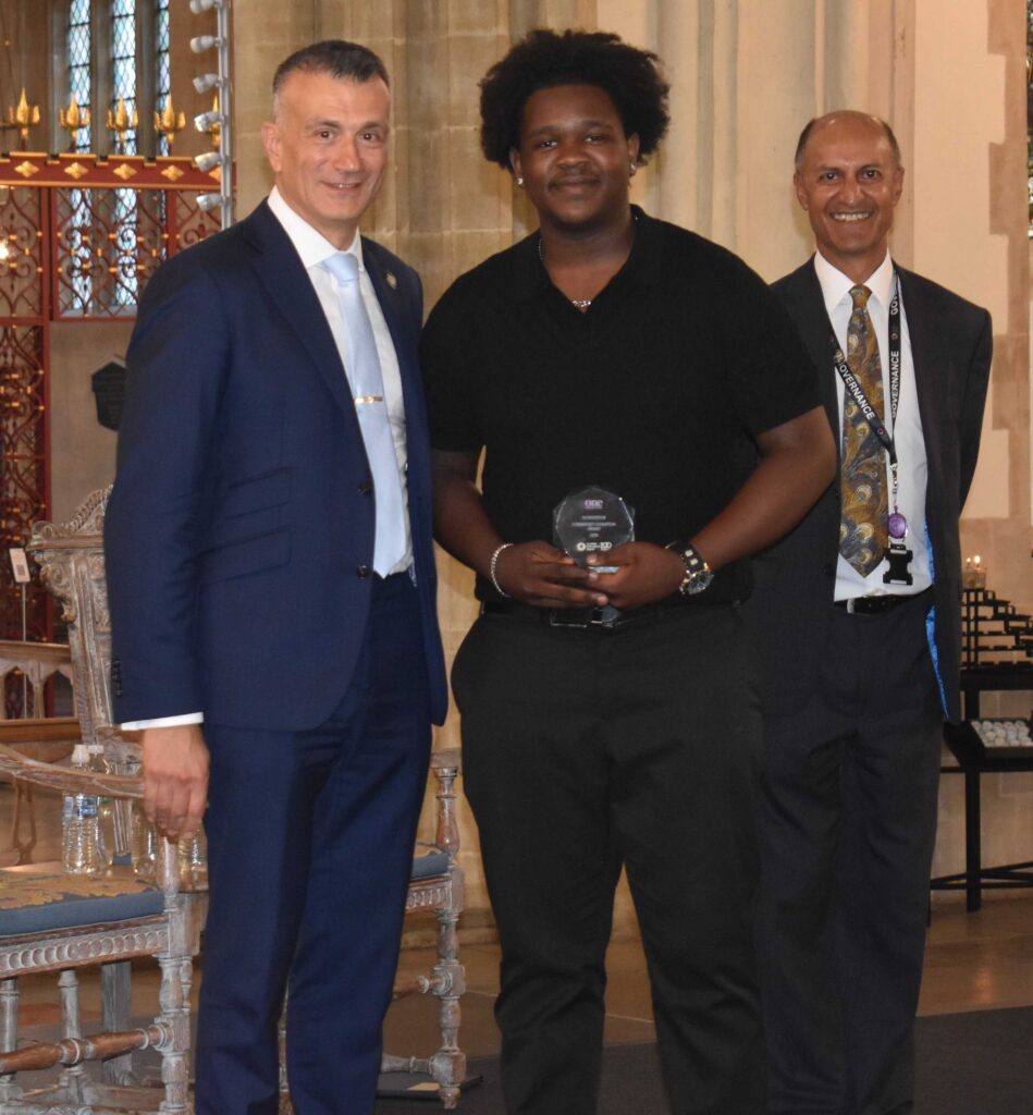 Dr Nikos Savvas, DJ Mudziviri and Elton D'Souza at the annual celebration of achievement awards hosted by Eastern Education Group