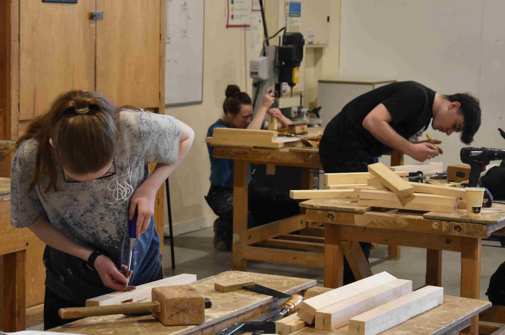 Youngsters taking part in a construction carpentry competition at the college earlier in the year.