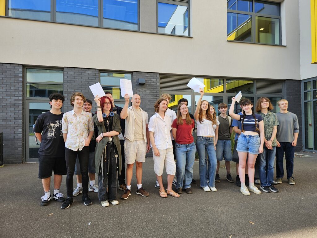 A group photo of Abbeygate students on result day