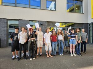 A group photo of Abbeygate students on result day