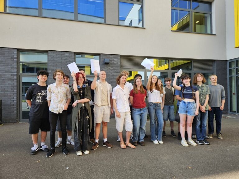 A group photo of Abbeygate students on result day