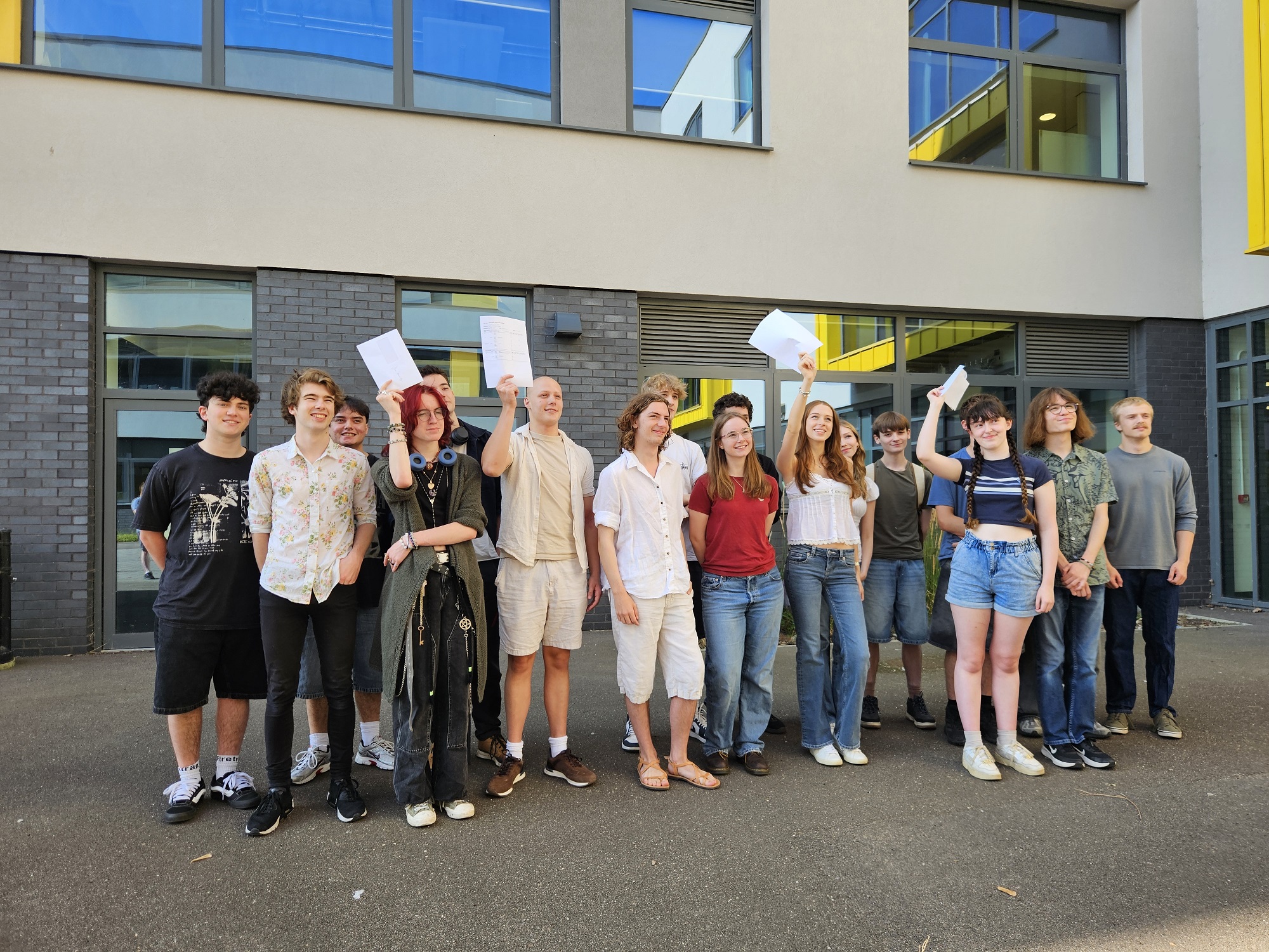 A group photo of Abbeygate students on result day