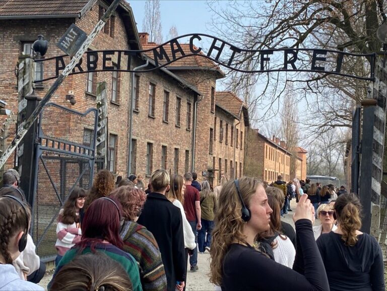 Students visiting holocaust memorial