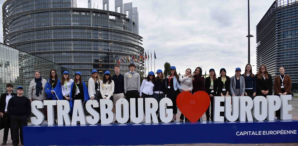 Students and staff from Abbeygate Sixth Form College outside the EU parliament in Strasbourg