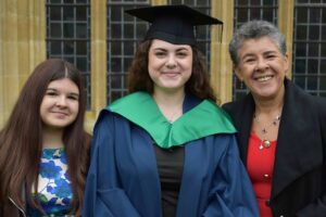 Maria Costa De Sousa and her family at the Eastern Education Group's graduation ceremony - Maria did a speech on behalf of all those who graduated and graduated on her birthday