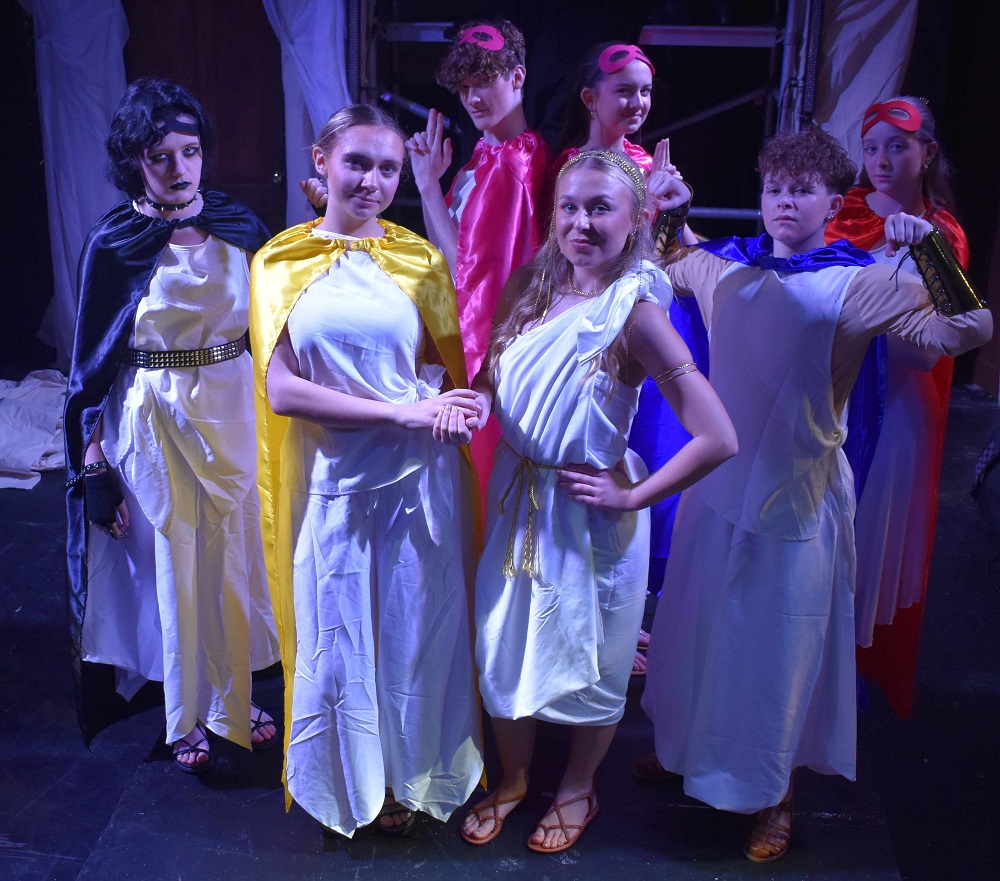Some of the cast from Olypiaganza get ready to take the audience on a whistlestop tour of Greek mythology at Conservatoire East in Bury