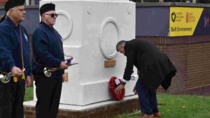 Dr Nikos Savvas - CEO of Eastern Education Group lays a wreath at the Eastern Education Group centotaph that is set to be recognised by the Imperial War Museum