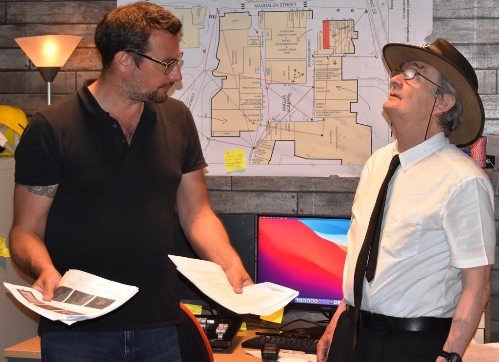 Director Ben Pryke on set with main character called Stan played by David Hallows