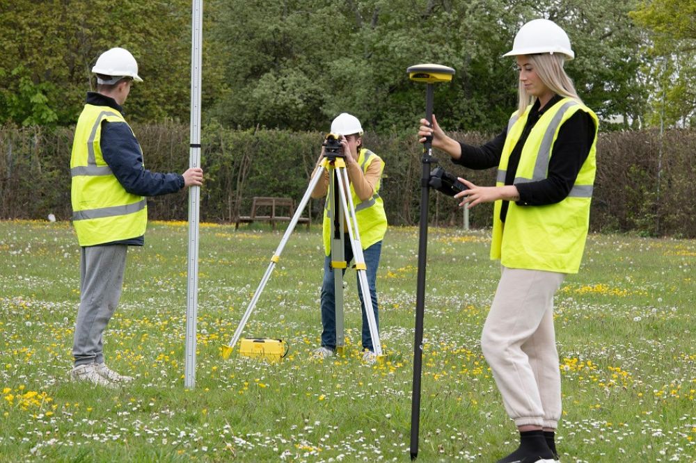Students performing field surveys at the East of England Construction Technical Excellence College at West Suffolk College
