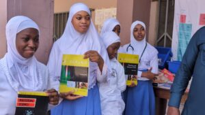 Students with donated text books