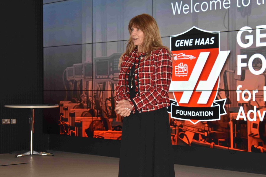 Kathy Looman - executive directir of Gene Haas Foundation at the opening of a new centre that has been created thanks to £550,000 donation from the organisation she represents