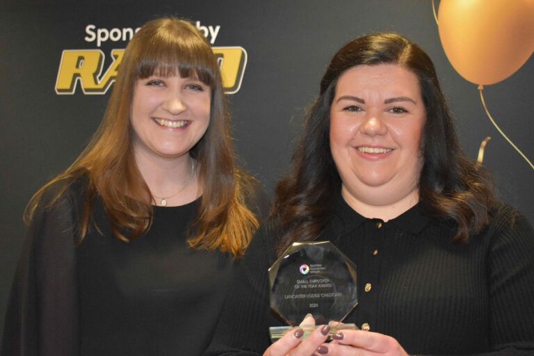 Rebecca Burnham and Claire Underwood from Lancaster Lodge Childcare in Ely - they won the small employer of the year prize