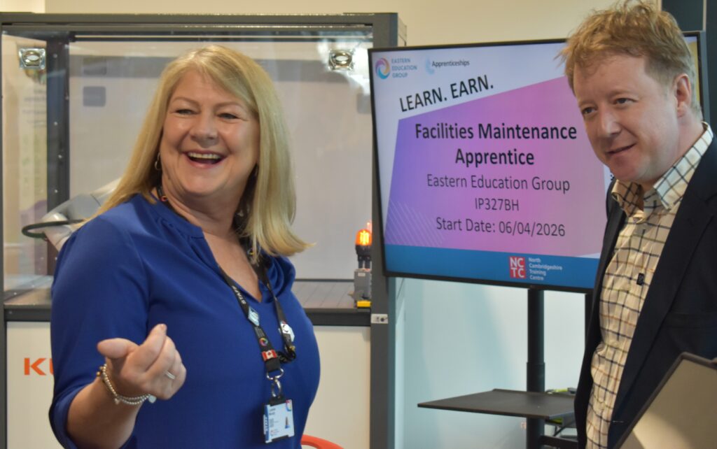 Laraine Moody from Eastern Education Group with Paul Bristow - Mayor of Cambridgeshire and Peterborough