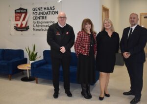Andrew Ward and Kathy Looman from Gene Haas with Laraine Moody (Eastern Education Group) and Warren Thomas - CEO of Gloucestershire Engineeriing Training at ceremony