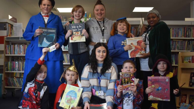 Duke of Lancaster school at the library in Fakenham celebrating World Book Day