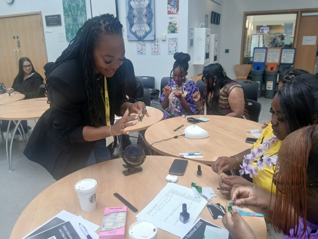 Shea gave the students a live nail art demonstration during her workshop