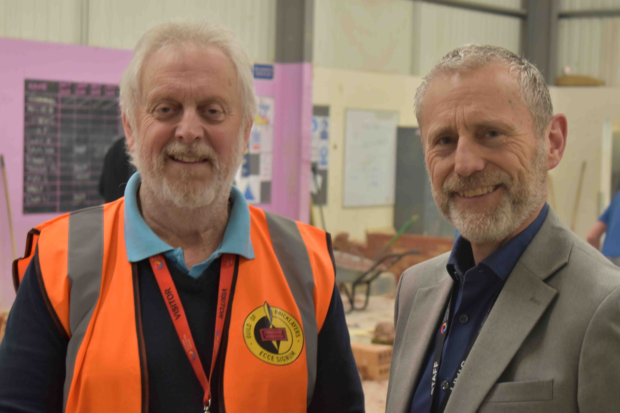 1 Steve Southern from The Guild of Bricklayers with Mark Tree Assistant Principal for CTEC at Eastern Education Group at the skills contest held in Bury scaled