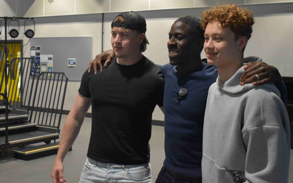 4 West Suffolk College students meeting Dwain Chambers at Abbeygate Sixth Form College