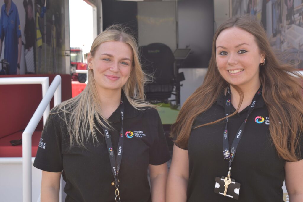 2 Ruby Nugent and Amelia Castle at the Simulator Van that gives young people the chance to learn new skills