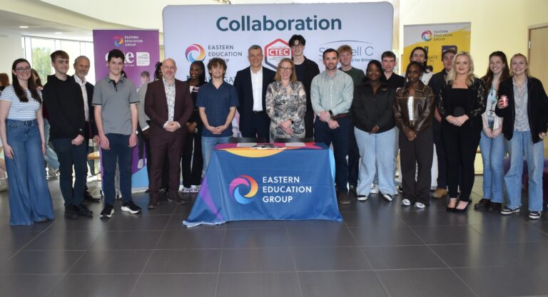 8 students and staff from EEG with representatives from Sizewell C at the MOU in Ipswich