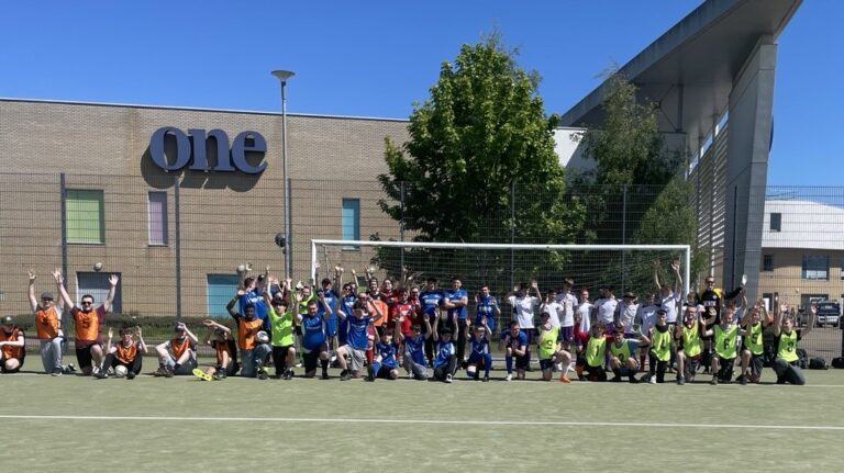 1 Students at One Sixth Form College enjoying taking part in an inclusive 7 a side tournament