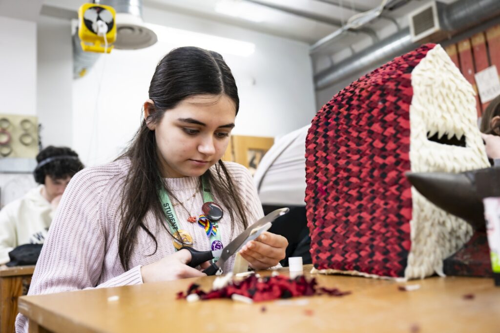 Student doing textiles