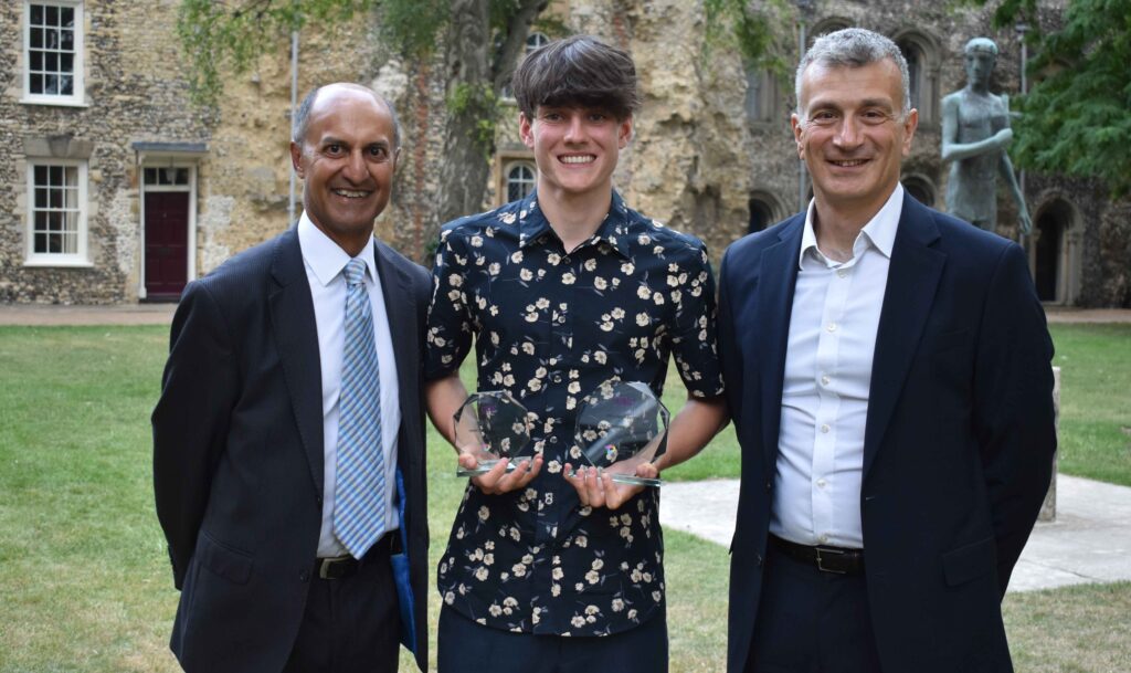 Elton D'Souza, William Farrow and Dr Nikos Savvas OBE DL - William won the top prize at the annual Eastern Education Group celebration of achievement event