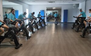 Priory students at Skyliner Gym cycle to raise money for the British Heart Foundation