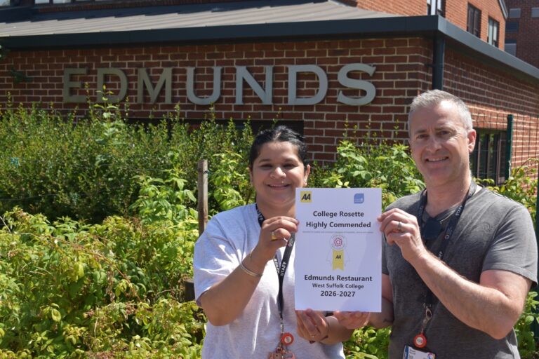 Jyotsna Kharbanda and Stuart Ascott with the highly recommended AA Rosette certificate outside Edmunds