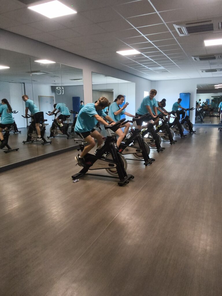 Heatwave can't stop Priory School's charity cyclists 5 Priory School students keep cool in Skyliner Gym in Bury St Edmunds