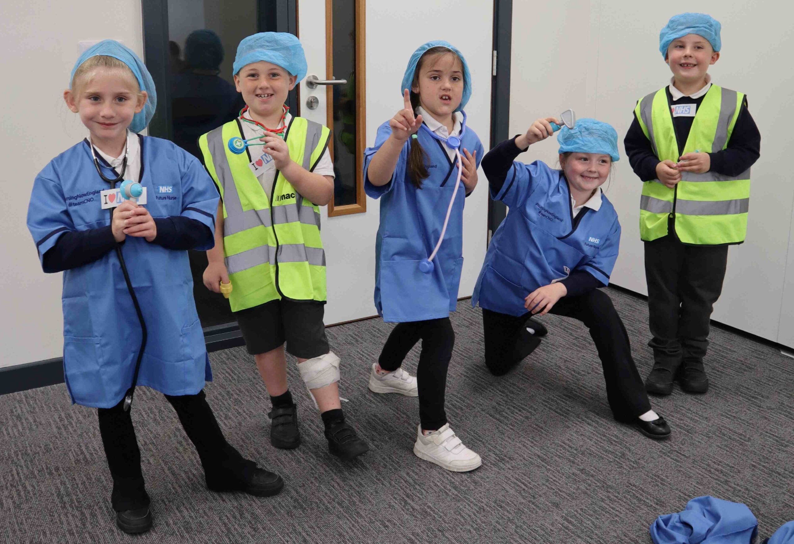 Young Students visit Haverhill for career event for kids - Skills Escalator Day 1 Future nurses from Coupals Primary Academy kitted out in their gear