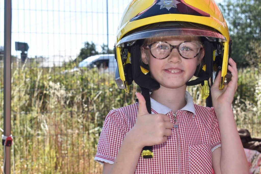 Cambridgeshire training centre gives over 150 primary school children a window into the world of work - Skills Escalator Day 8 A student from Glebelands finds out about the fire service