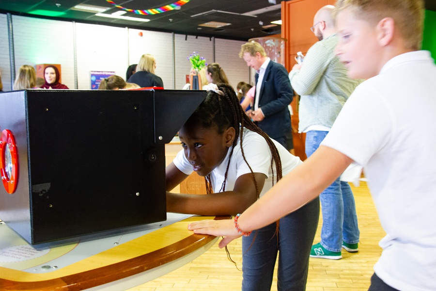 Mayoral visit to Cambridge Science Centre in Wisbech highlights the importance of awe-inspiring science in nurturing the region’s young talent 4 A girl tries out the Camera Obscura exhibit