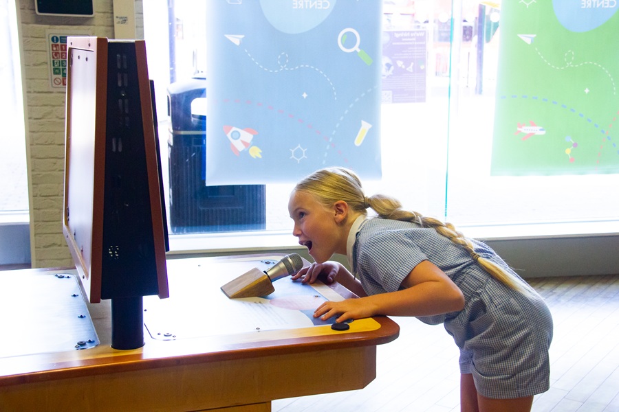 Mayoral visit to Cambridge Science Centre in Wisbech highlights the importance of awe-inspiring science in nurturing the region’s young talent 6 A girl has a go on 'See Your Voice' sound waves exhibit