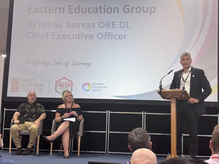 Construction Technical Excellence College (CTEC) East of England brings together more than 250 construction educators for landmark professional development event 2 Nikos Savvas speaking at the event
