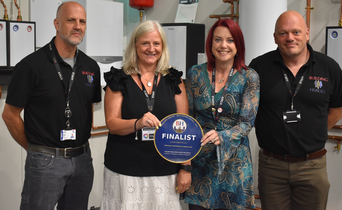 Kevin Bailey, Deborah Barton, Bex Hammond and Ben Rowlinson from Eastern Education Group celebrate being nominated for a Building Heroes Strategic Partnership Award