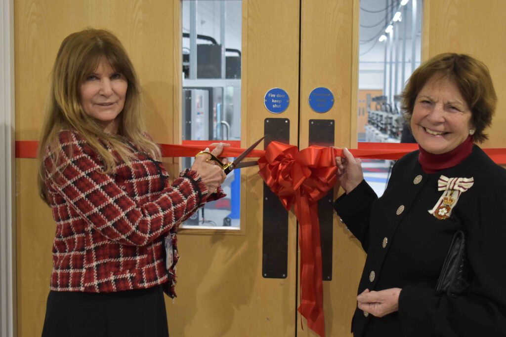 Kathy Looman - executive director of Gene Haas Foundation with Lady Clare Euston opening the Gene Haas Foundation Centre in Bury St Edmunds