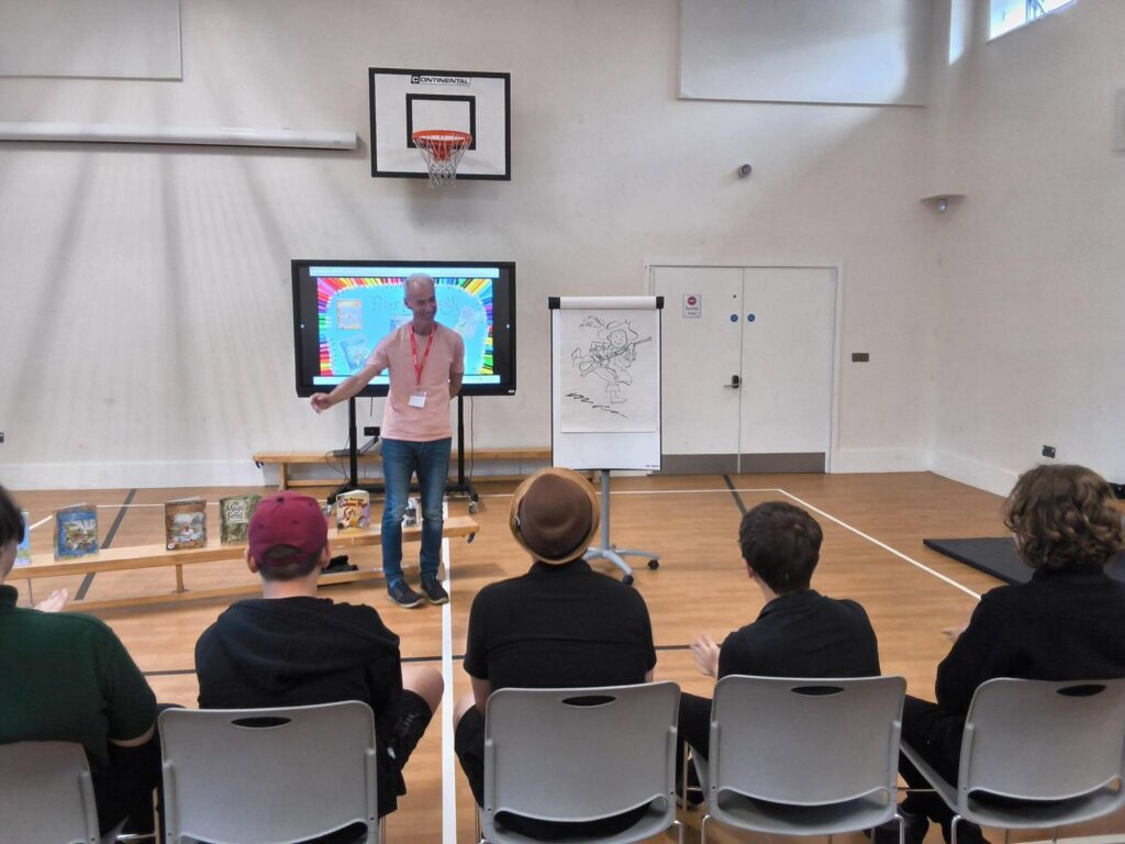 pupils watching Peter Kavanagh talk